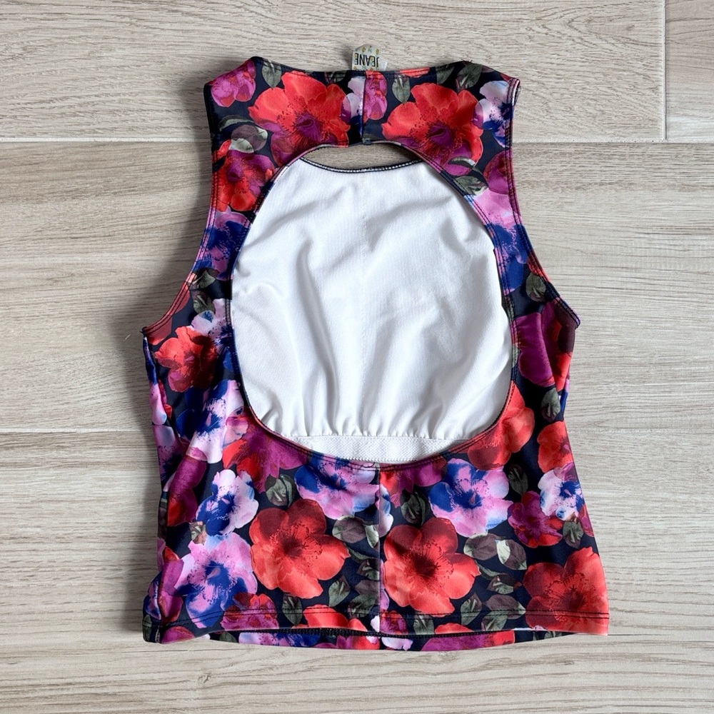 Kortni Jeane Swimsuit Top Tank Top Floral Red Purple Black - Picture 4 of 5